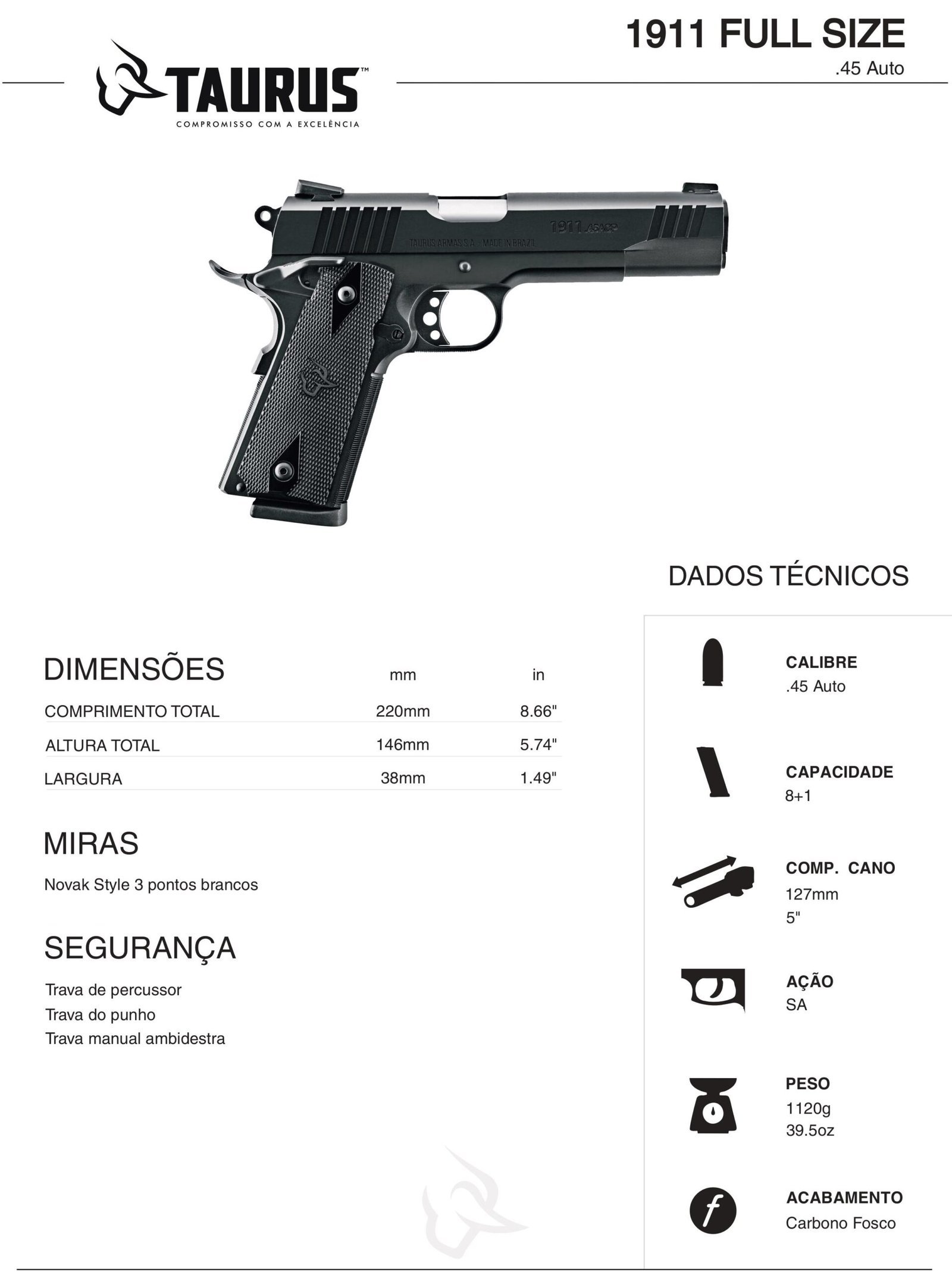 Pistola Taurus 1911 .45, comprar armas, venda de armas, armas no paraguai, armas paraguai, arma no paraguai